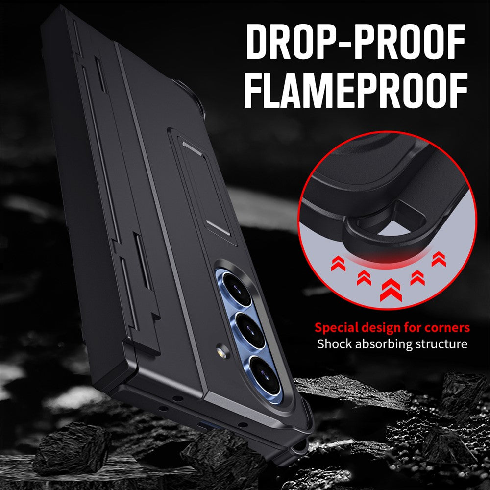 For Samsung Galaxy Z Fold7 5G Case Kickstand Hard PC Phone Cover with Stylus / Screen Protector - Black