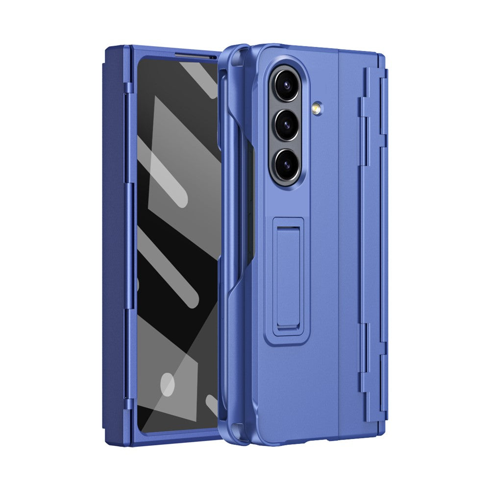For Samsung Galaxy Z Fold7 5G Case Kickstand Hard PC Phone Cover with Stylus / Screen Protector - Sapphire