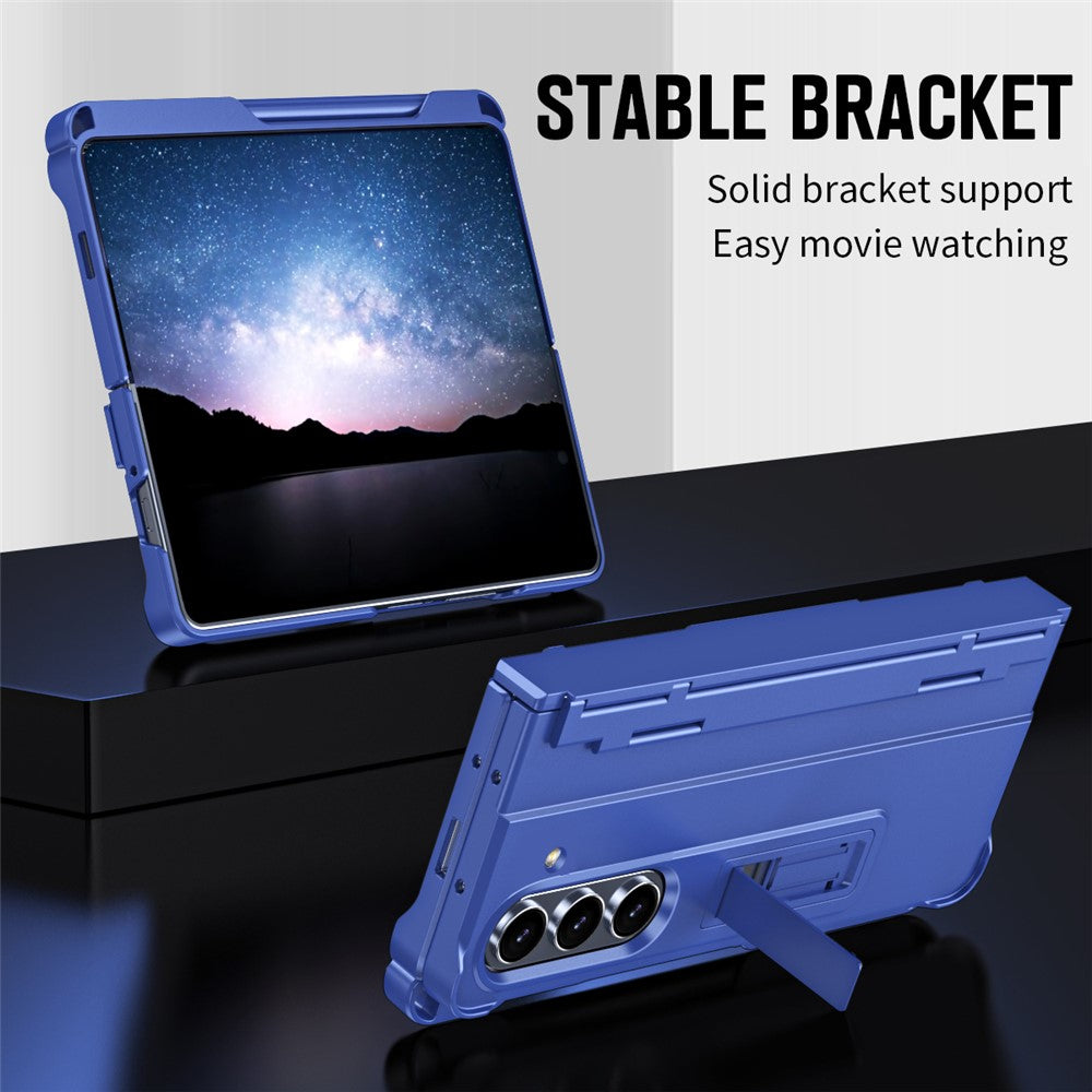 For Samsung Galaxy Z Fold7 5G Case Kickstand Hard PC Phone Cover with Stylus / Screen Protector - Sapphire