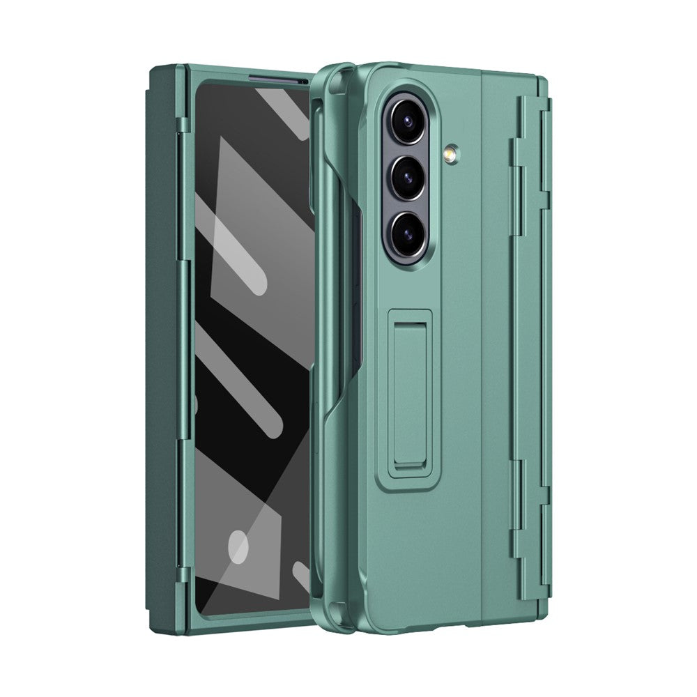 For Samsung Galaxy Z Fold7 5G Case Kickstand Hard PC Phone Cover with Stylus / Screen Protector - Green