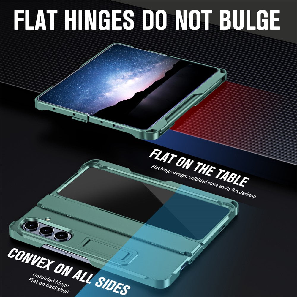 For Samsung Galaxy Z Fold7 5G Case Kickstand Hard PC Phone Cover with Stylus / Screen Protector - Green