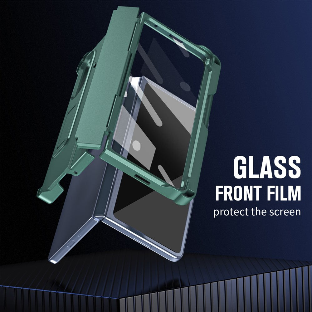 For Samsung Galaxy Z Fold7 5G Case Kickstand Hard PC Phone Cover with Stylus / Screen Protector - Green