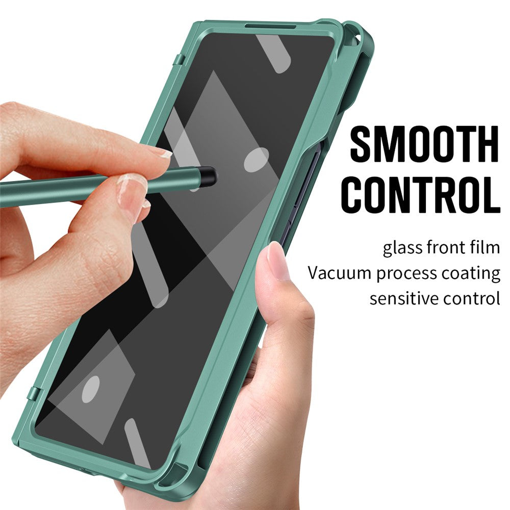 For Samsung Galaxy Z Fold7 5G Case Kickstand Hard PC Phone Cover with Stylus / Screen Protector - Green