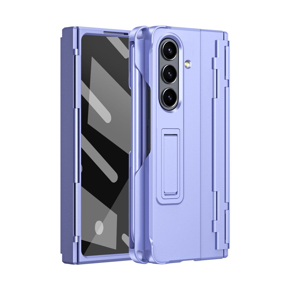 For Samsung Galaxy Z Fold7 5G Case Kickstand Hard PC Phone Cover with Stylus / Screen Protector - Purple