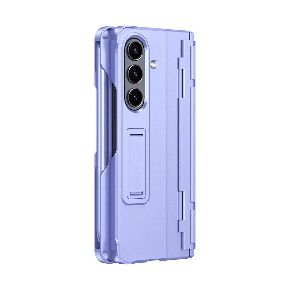For Samsung Galaxy Z Fold7 5G Case Kickstand Hard PC Phone Cover with Stylus / Screen Protector - Purple