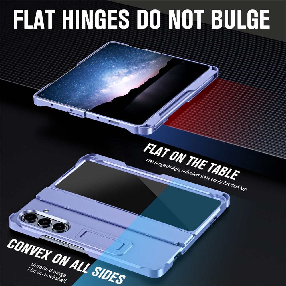 For Samsung Galaxy Z Fold7 5G Case Kickstand Hard PC Phone Cover with Stylus / Screen Protector - Purple