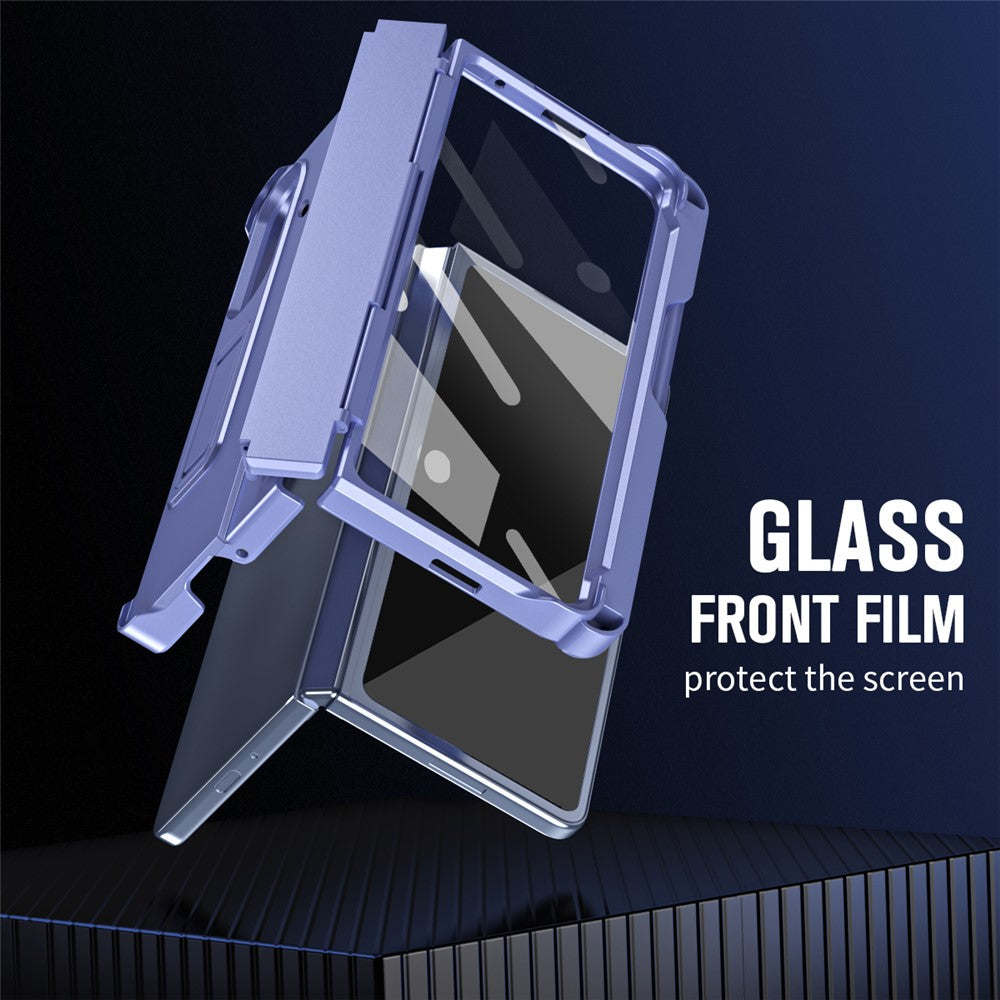 For Samsung Galaxy Z Fold7 5G Case Kickstand Hard PC Phone Cover with Stylus / Screen Protector - Purple