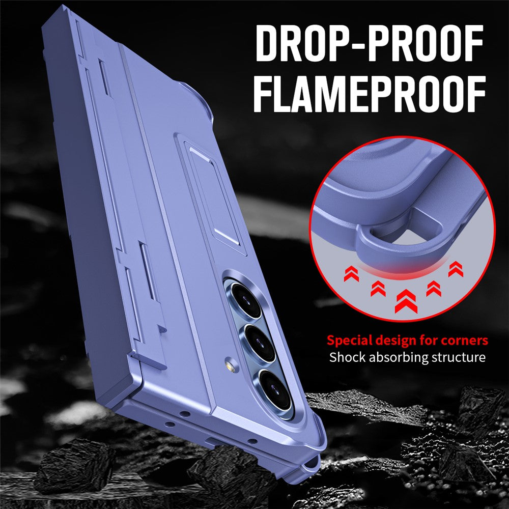 For Samsung Galaxy Z Fold7 5G Case Kickstand Hard PC Phone Cover with Stylus / Screen Protector - Purple