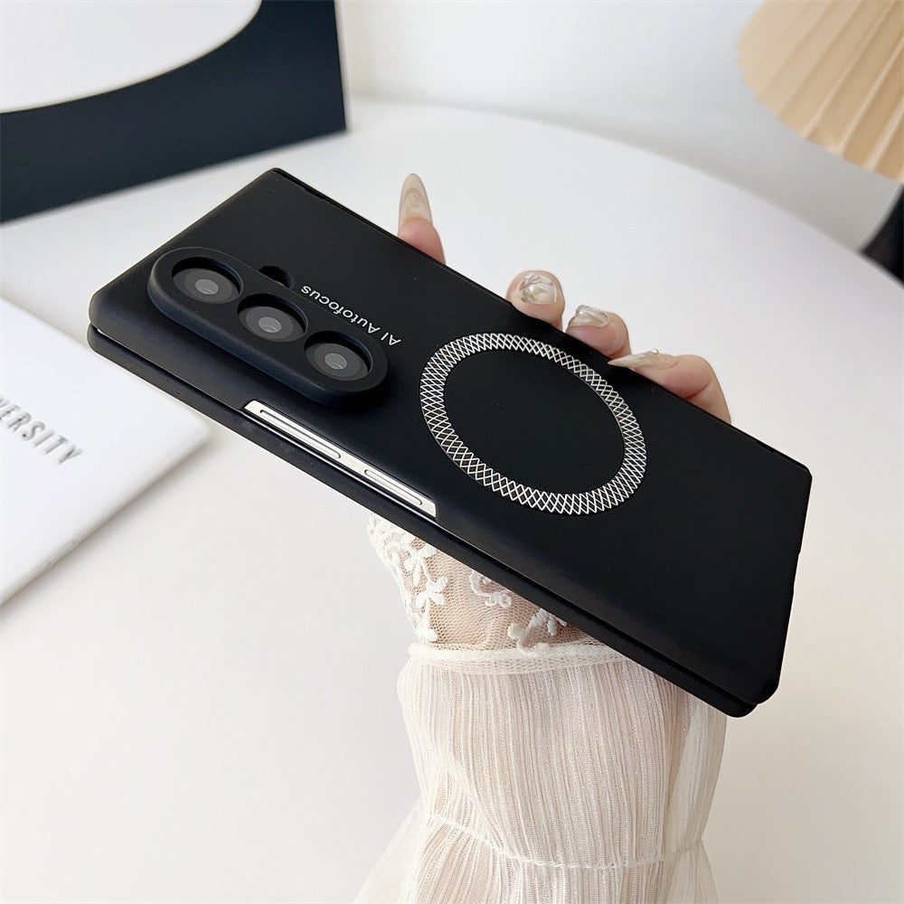 For Samsung Galaxy Z Fold7 5G Magnetic Case Hard PC Phone Cover with Tempered Glass Screen Film - Black