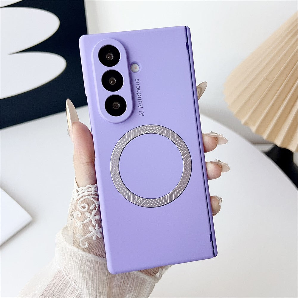 For Samsung Galaxy Z Fold7 5G Magnetic Case Hard PC Phone Cover with Tempered Glass Screen Film - Purple