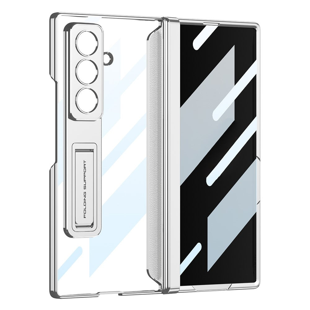 GKK For Samsung Galaxy Z Fold7 5G Case Hard PC + Privacy Tempered Glass Film Phone Cover with Kickstand - Silver