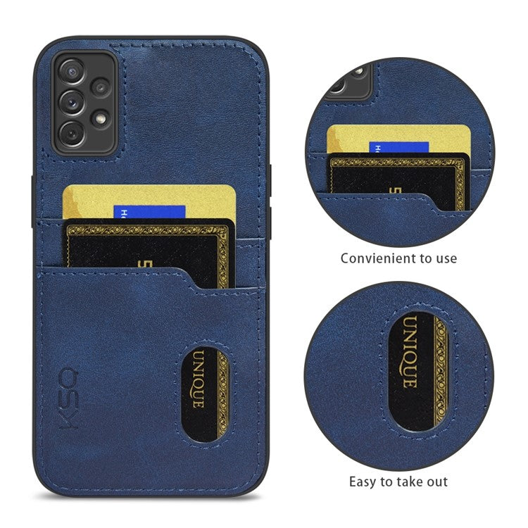 KSQ Style-A For Samsung Galaxy A73 5G PU Leather Coated TPU Protective Cover Card Slots Design Shockproof Back Case - Blue