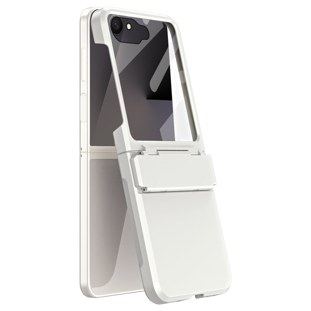For Samsung Galaxy Z Flip7 5G Case Hard PC Phone Cover with Tempered Glass Rear Screen Protector - White