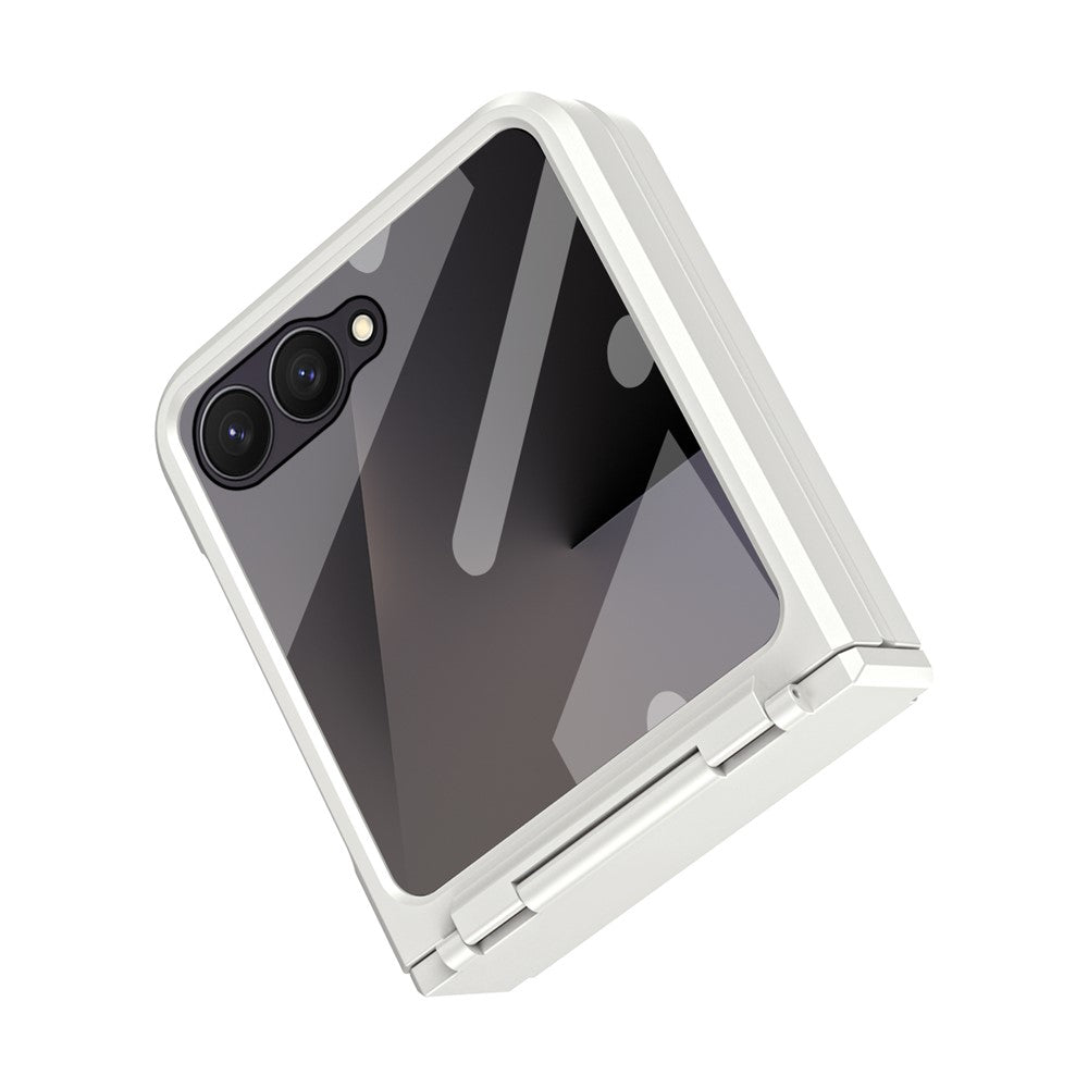 For Samsung Galaxy Z Flip7 5G Case Hard PC Phone Cover with Tempered Glass Rear Screen Protector - White