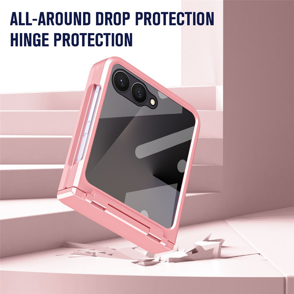 For Samsung Galaxy Z Flip7 5G Case Hard PC Phone Cover with Tempered Glass Rear Screen Protector - Pink