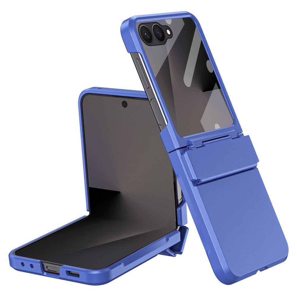 For Samsung Galaxy Z Flip7 5G Case Hard PC Phone Cover with Tempered Glass Rear Screen Protector - Blue