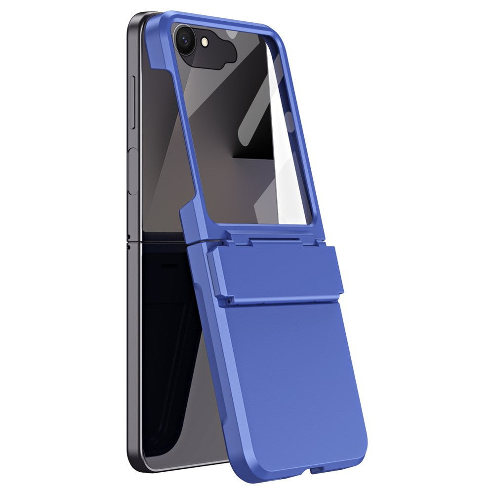 For Samsung Galaxy Z Flip7 5G Case Hard PC Phone Cover with Tempered Glass Rear Screen Protector - Blue