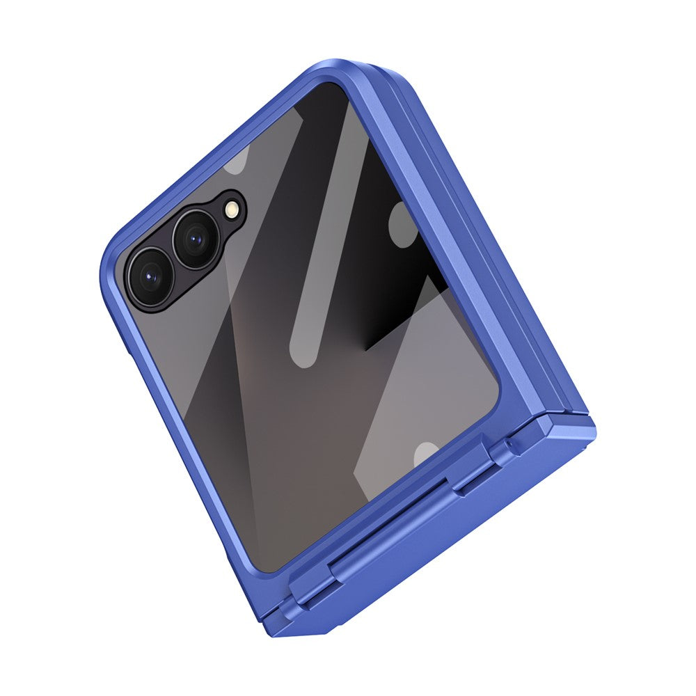 For Samsung Galaxy Z Flip7 5G Case Hard PC Phone Cover with Tempered Glass Rear Screen Protector - Blue