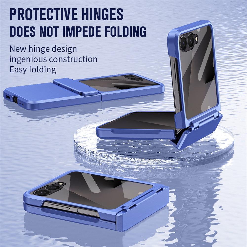 For Samsung Galaxy Z Flip7 5G Case Hard PC Phone Cover with Tempered Glass Rear Screen Protector - Blue