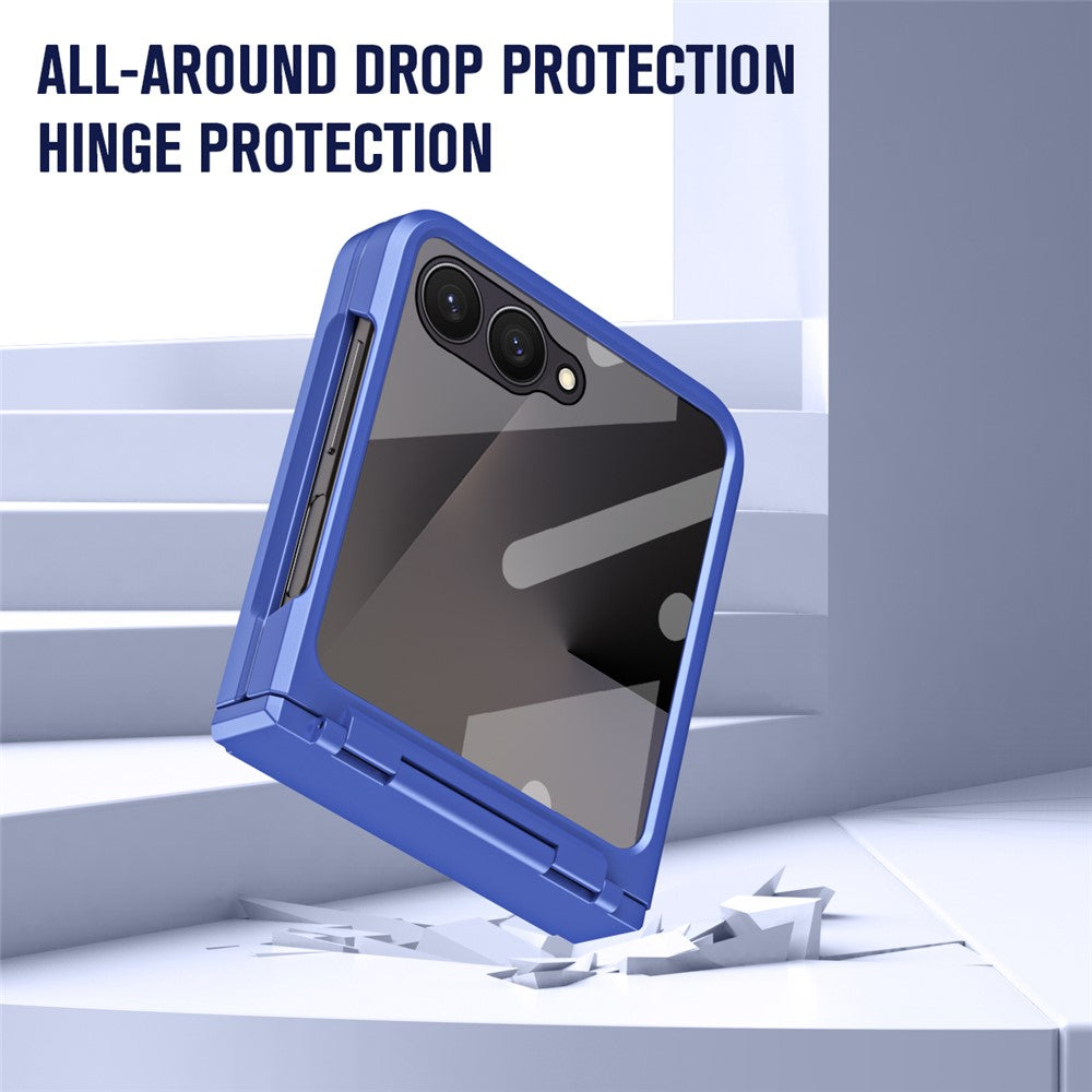 For Samsung Galaxy Z Flip7 5G Case Hard PC Phone Cover with Tempered Glass Rear Screen Protector - Blue