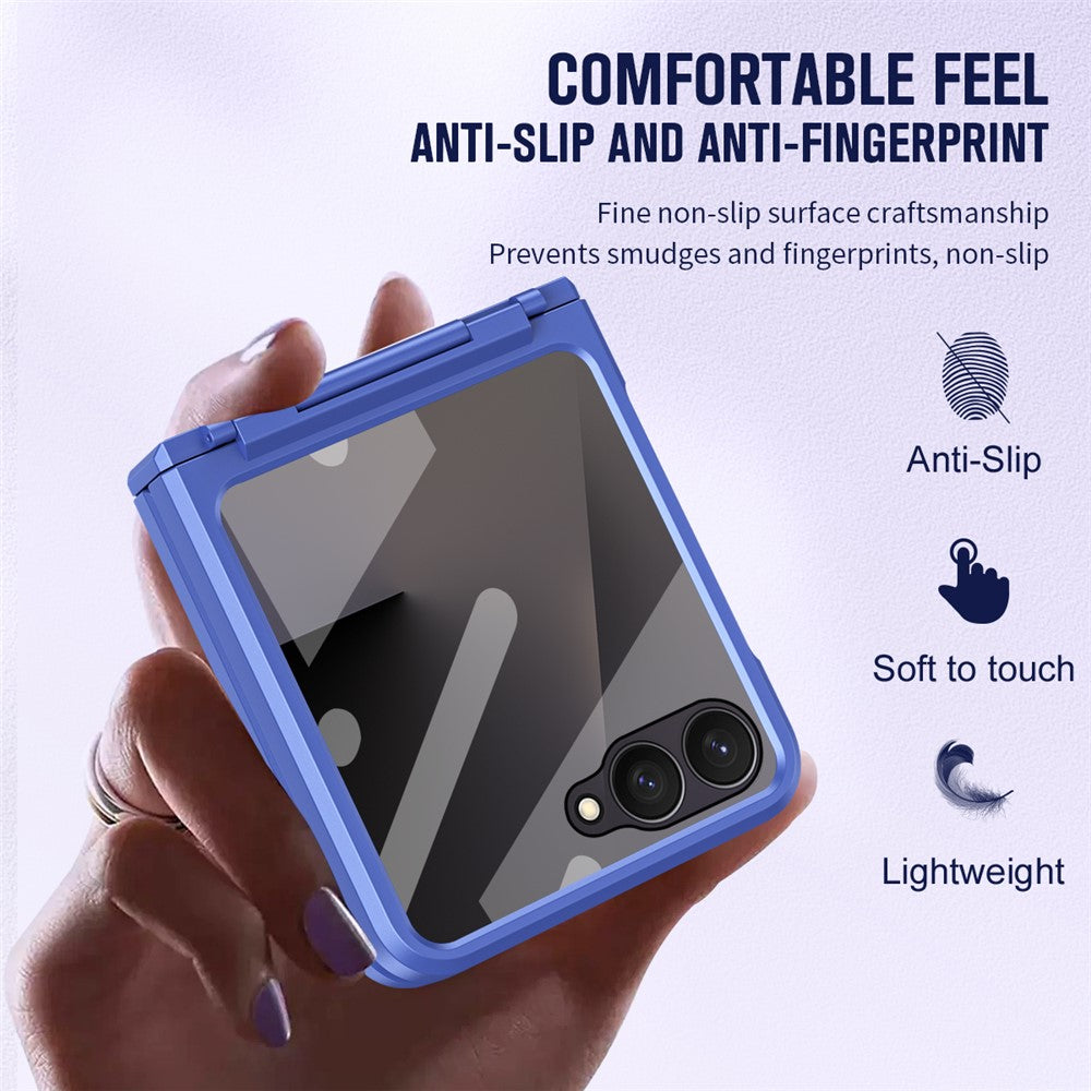 For Samsung Galaxy Z Flip7 5G Case Hard PC Phone Cover with Tempered Glass Rear Screen Protector - Blue