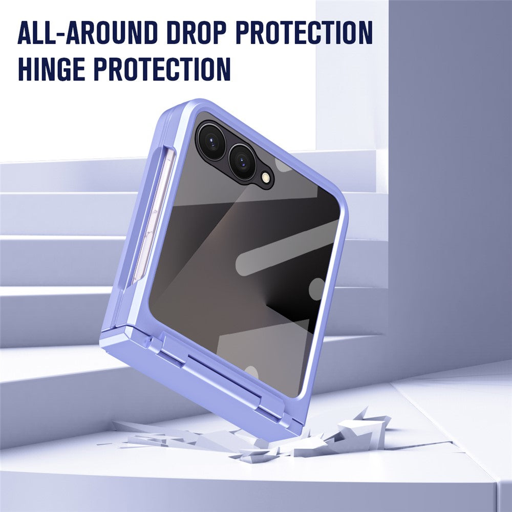 For Samsung Galaxy Z Flip7 5G Case Hard PC Phone Cover with Tempered Glass Rear Screen Protector - Purple