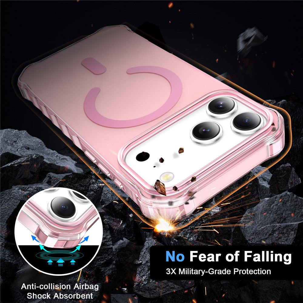 For iPhone 17 Pro Max Case Compatible with MagSafe Small Wavy Edge PC + TPU Phone Cover - Pink