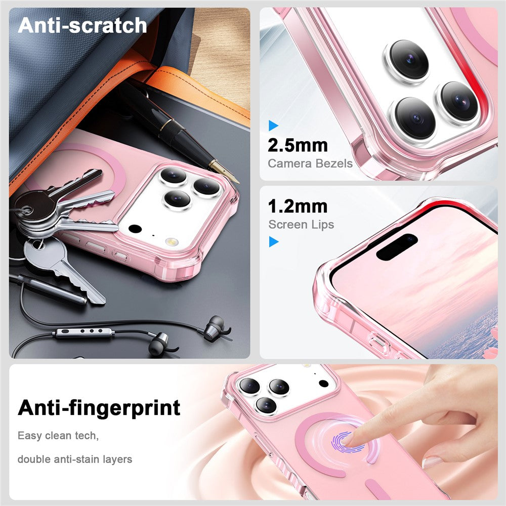 For iPhone 17 Pro Max Case Compatible with MagSafe Small Wavy Edge PC + TPU Phone Cover - Pink