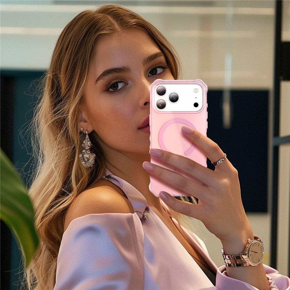 For iPhone 17 Pro Max Case Compatible with MagSafe Small Wavy Edge PC + TPU Phone Cover - Pink