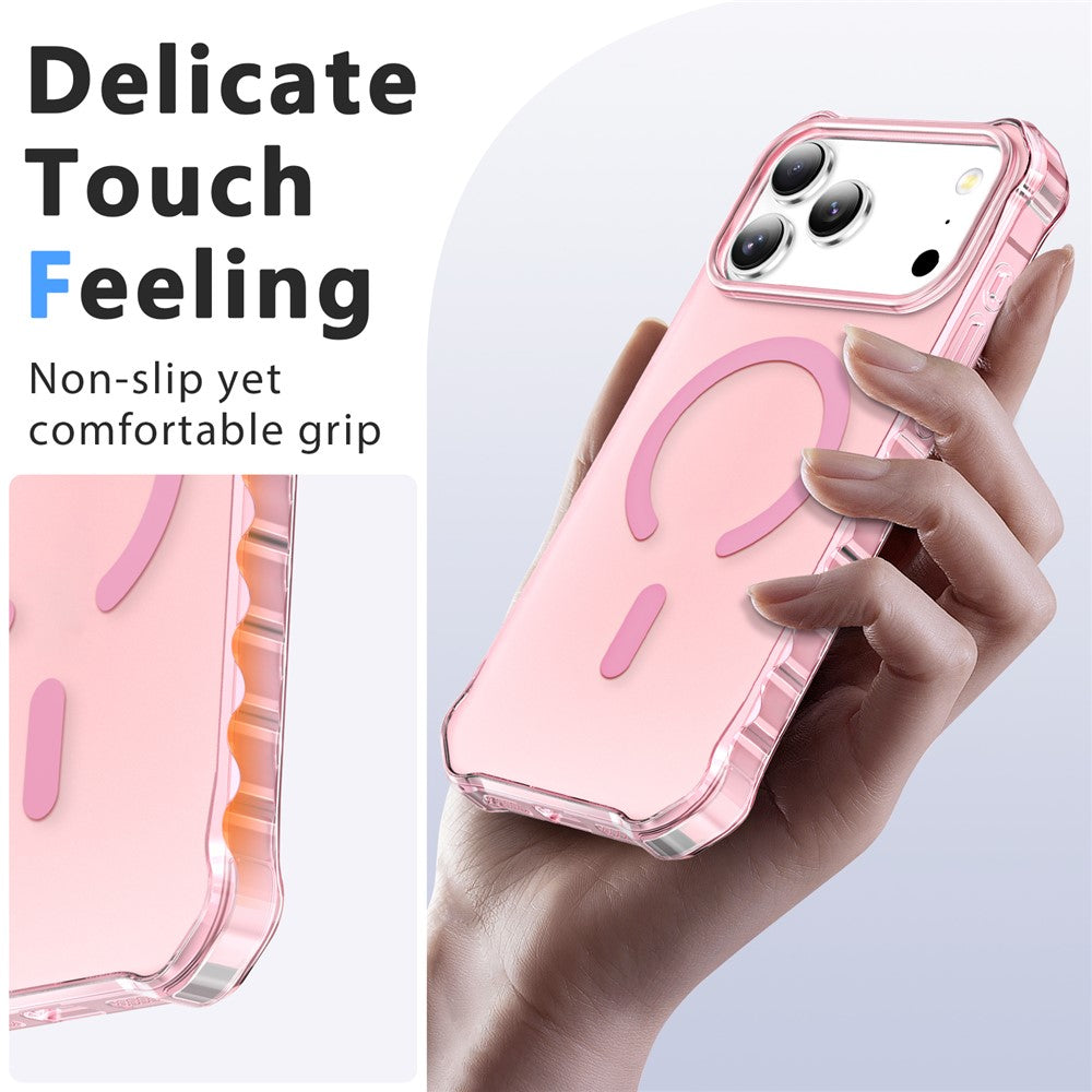 For iPhone 17 Pro Max Case Compatible with MagSafe Small Wavy Edge PC + TPU Phone Cover - Pink