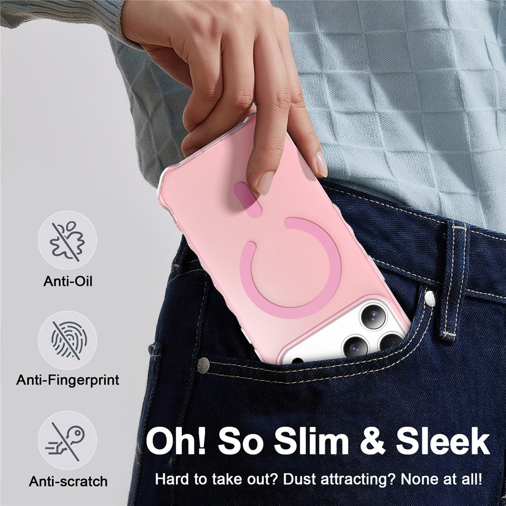 For iPhone 17 Pro Max Case Compatible with MagSafe Small Wavy Edge PC + TPU Phone Cover - Pink