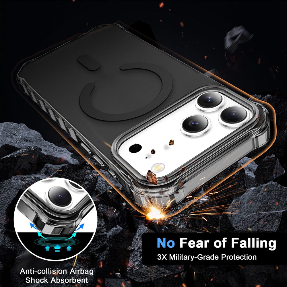 For iPhone 17 Pro Max Case Compatible with MagSafe Small Wavy Edge PC + TPU Phone Cover - Black