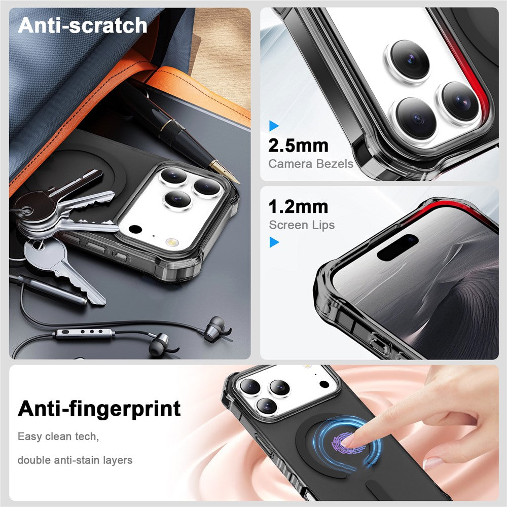 For iPhone 17 Pro Max Case Compatible with MagSafe Small Wavy Edge PC + TPU Phone Cover - Black