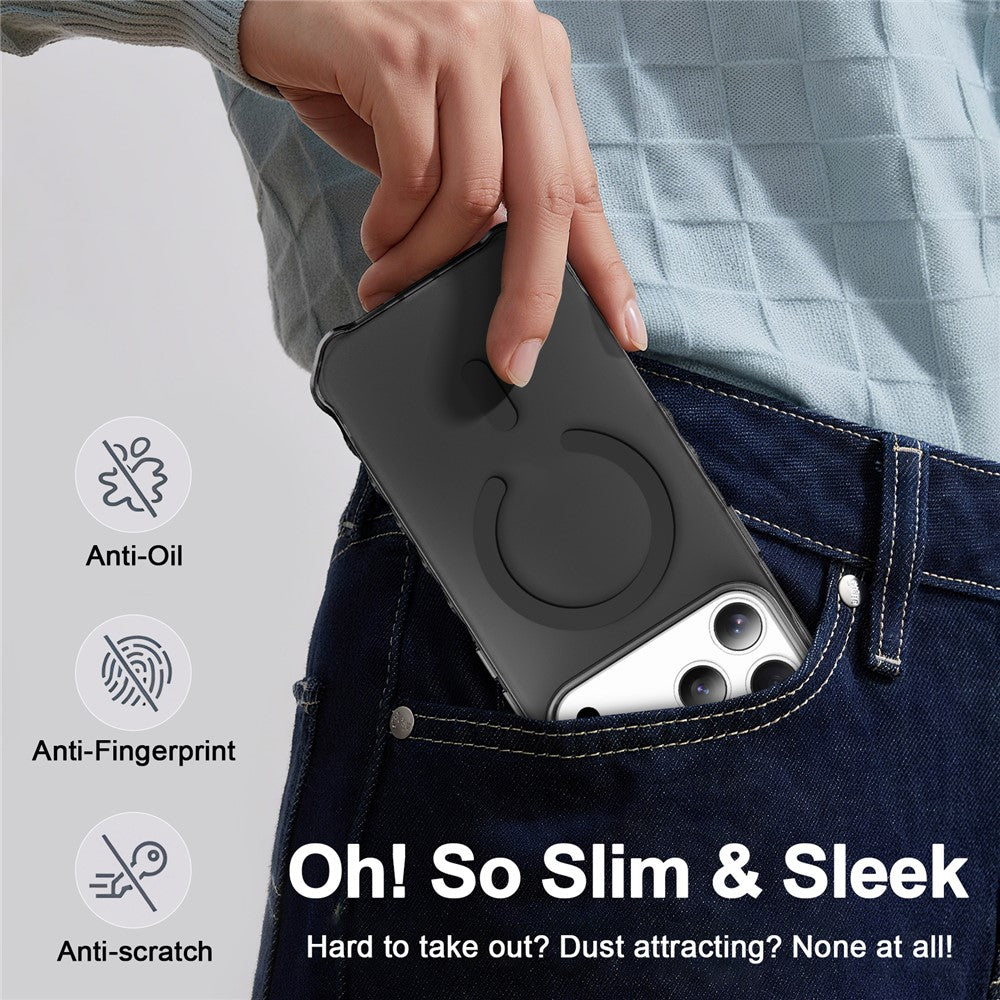 For iPhone 17 Pro Max Case Compatible with MagSafe Small Wavy Edge PC + TPU Phone Cover - Black