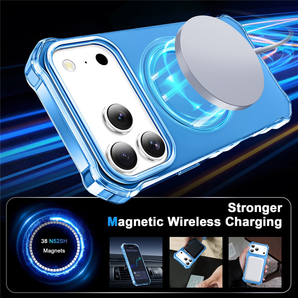 For iPhone 17 Pro Max Case Compatible with MagSafe Small Wavy Edge PC + TPU Phone Cover - Blue
