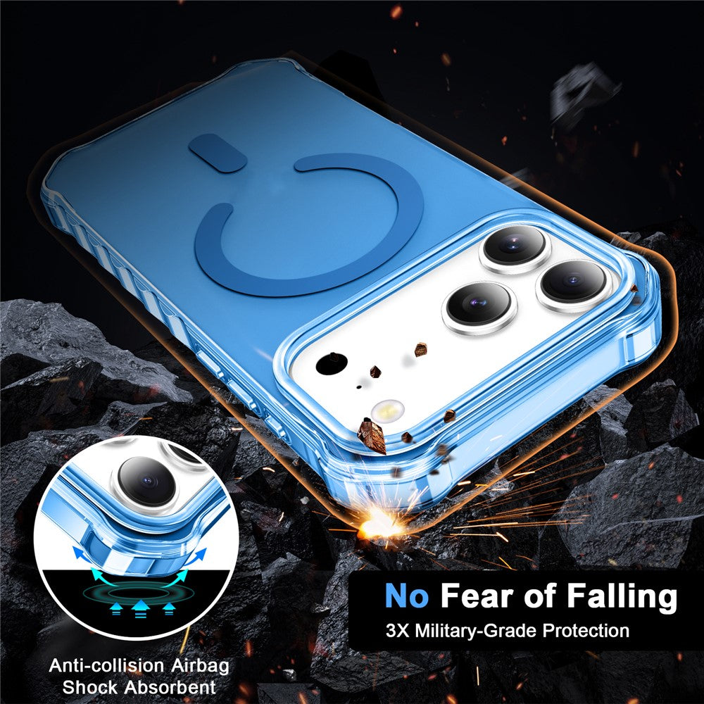For iPhone 17 Pro Max Case Compatible with MagSafe Small Wavy Edge PC + TPU Phone Cover - Blue