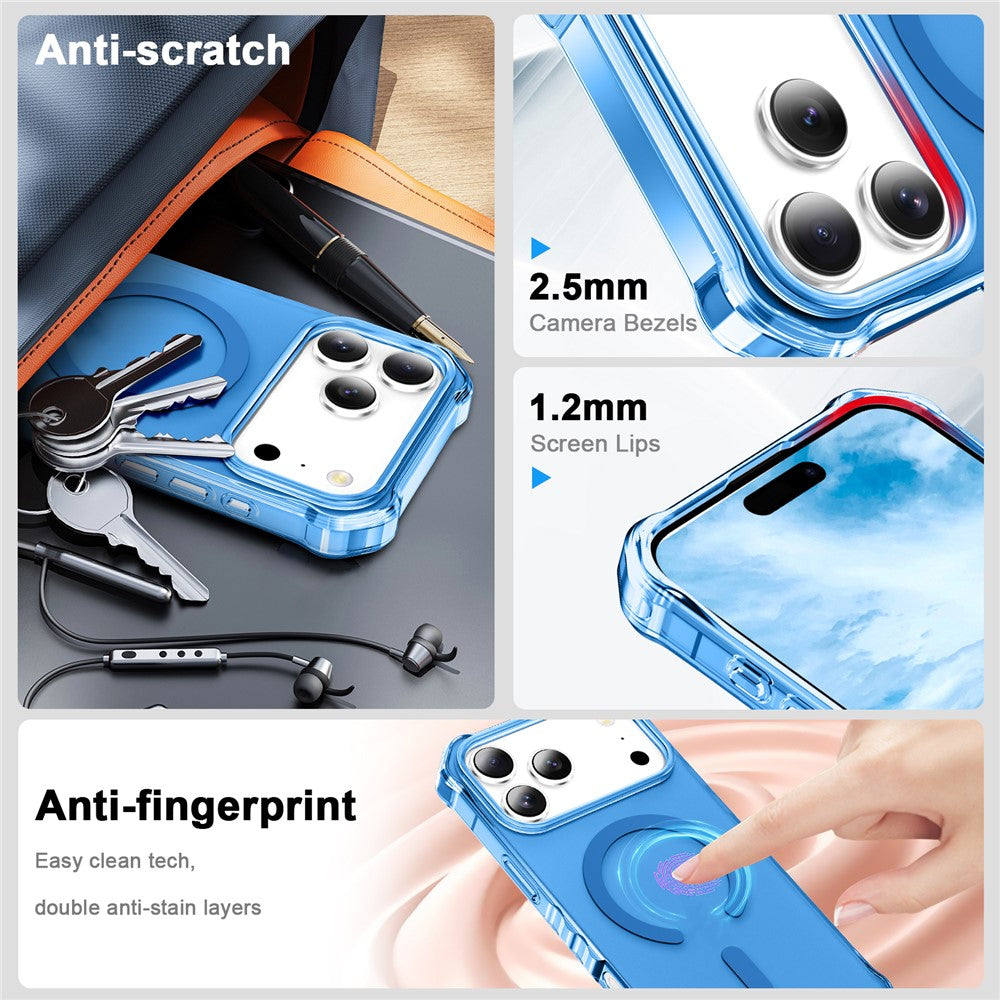 For iPhone 17 Pro Max Case Compatible with MagSafe Small Wavy Edge PC + TPU Phone Cover - Blue