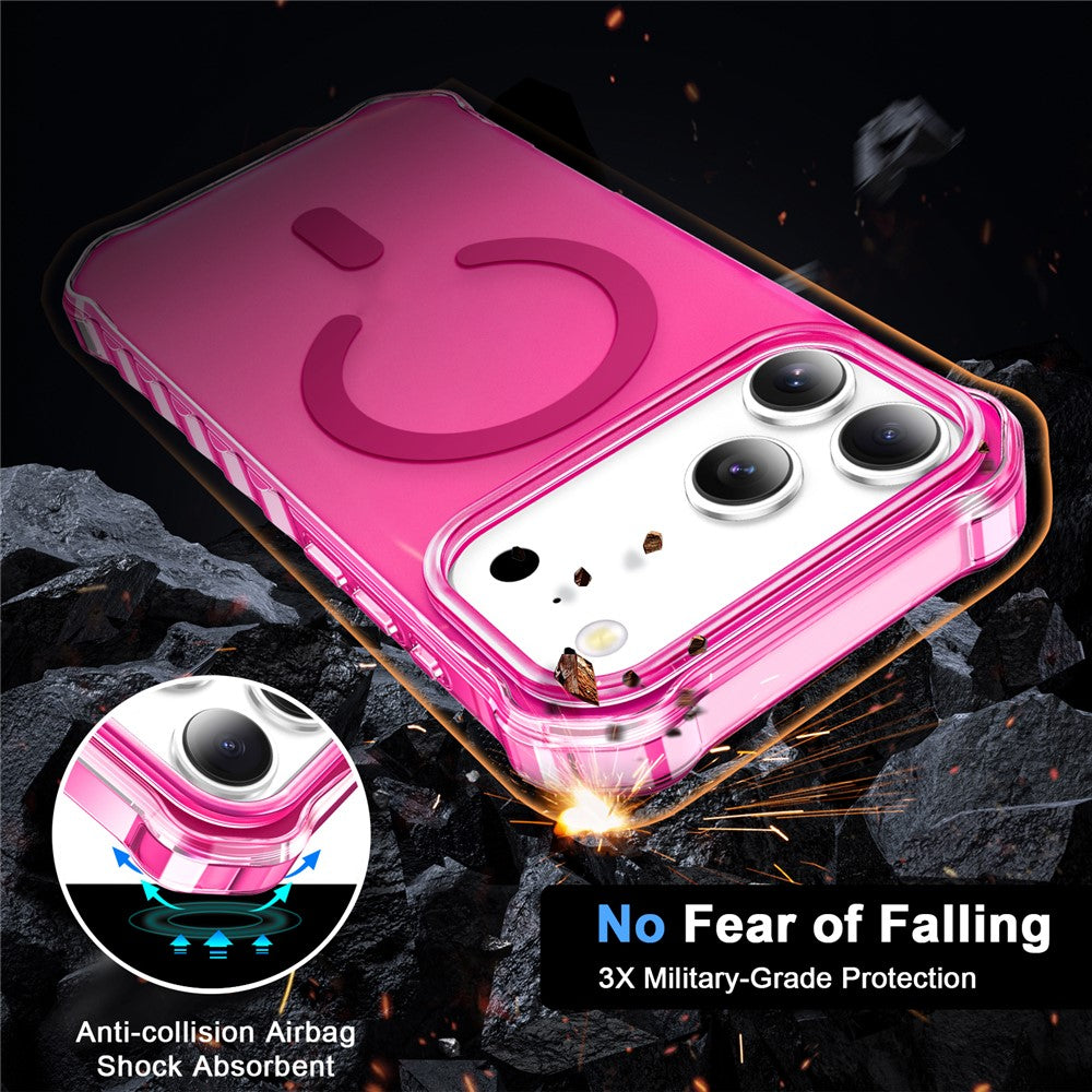 For iPhone 17 Pro Max Case Compatible with MagSafe Small Wavy Edge PC + TPU Phone Cover - Rose