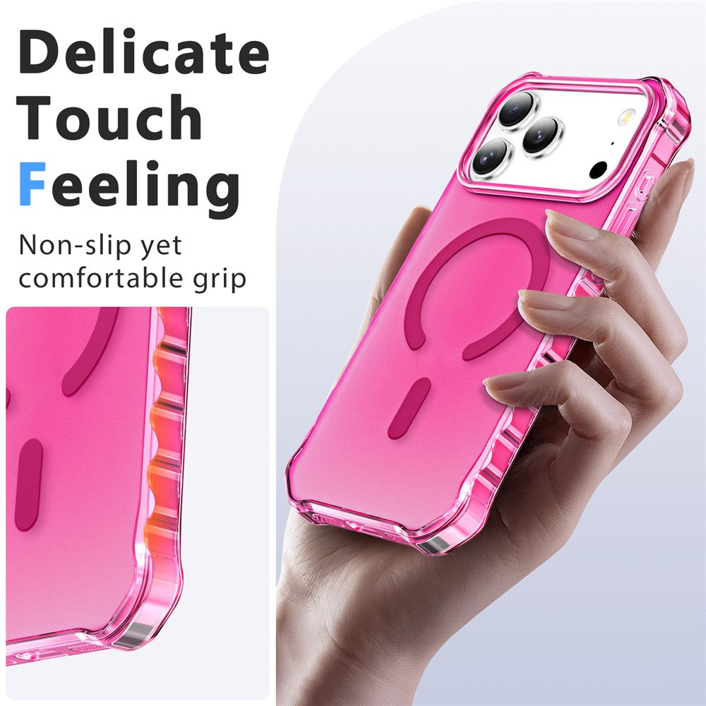 For iPhone 17 Pro Max Case Compatible with MagSafe Small Wavy Edge PC + TPU Phone Cover - Rose