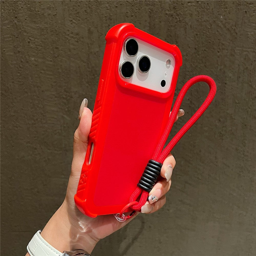 For iPhone 17 Pro Max Case 3 in 1 Shockproof PC TPU Matte Phone Back Cover with Wrist Strap - Red