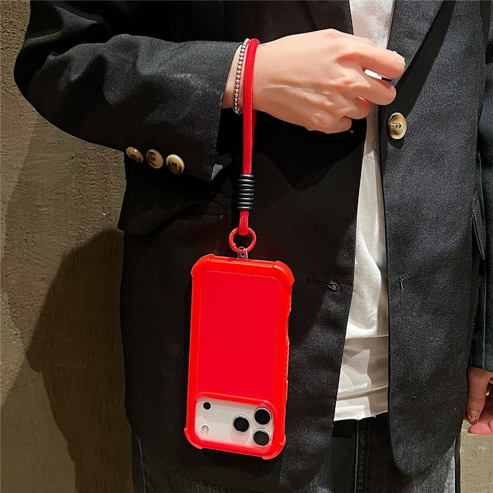 For iPhone 17 Pro Max Case 3 in 1 Shockproof PC TPU Matte Phone Back Cover with Wrist Strap - Red