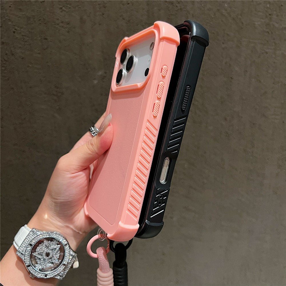 For iPhone 17 Pro Max Case 3 in 1 Shockproof PC TPU Matte Phone Back Cover with Wrist Strap - Blue