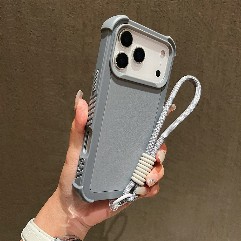 For iPhone 17 Pro Max Case 3 in 1 Shockproof PC TPU Matte Phone Back Cover with Wrist Strap - Grey