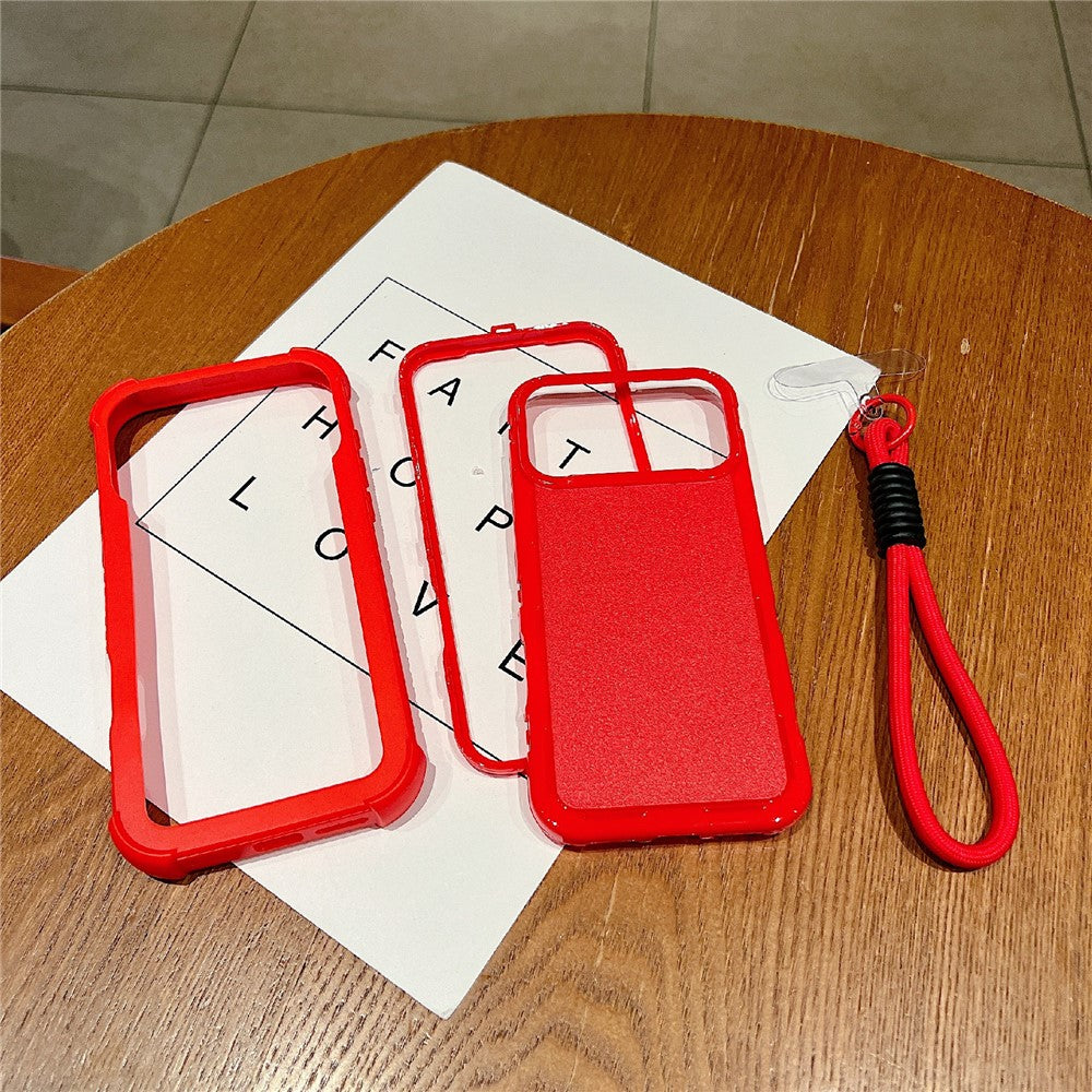 For iPhone 17 Pro Max Case 3 in 1 Shockproof PC TPU Matte Phone Back Cover with Wrist Strap - Black