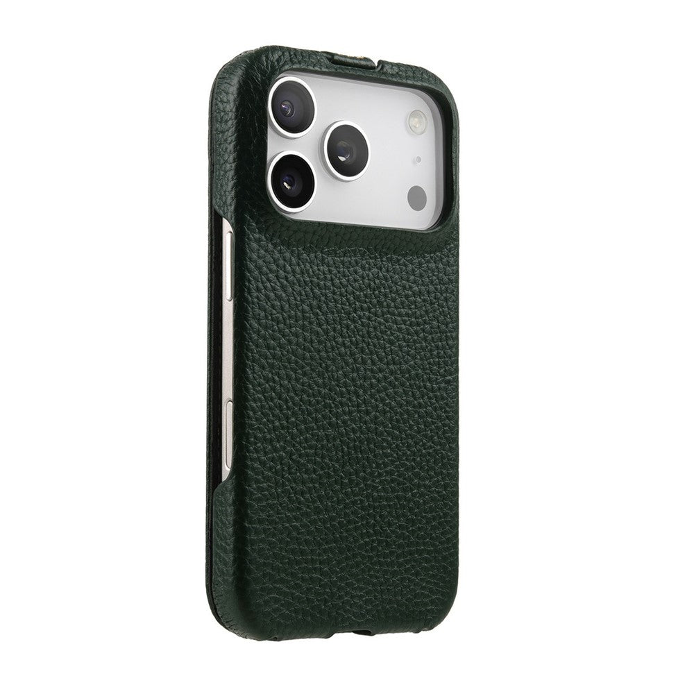 MELKCO For iPhone 17 Pro Max Case Compatible with MagSafe Vertical Flip Genuine Cow Leather + PC Phone Cover - Green
