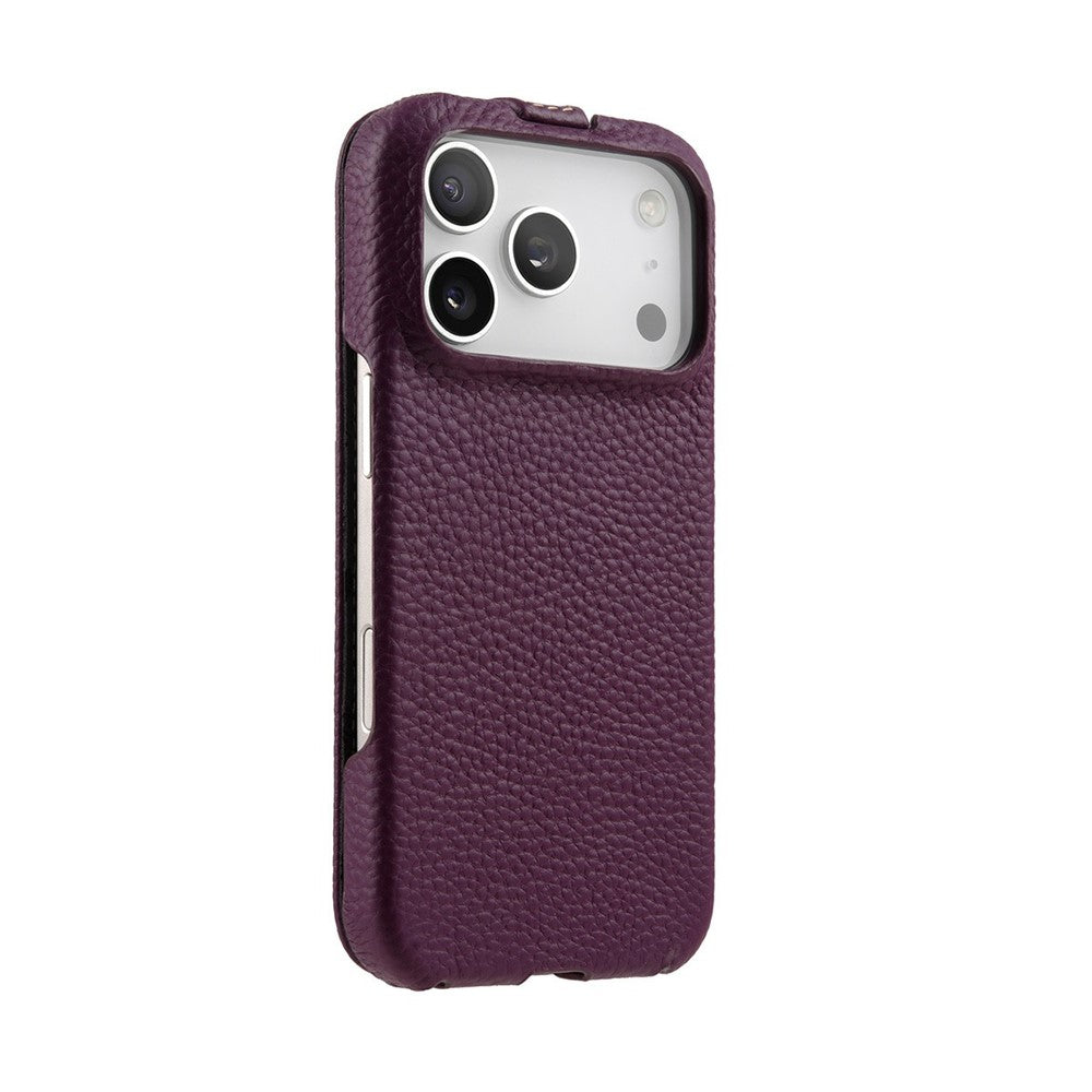 MELKCO For iPhone 17 Pro Max Case Compatible with MagSafe Vertical Flip Genuine Cow Leather + PC Phone Cover - Purple