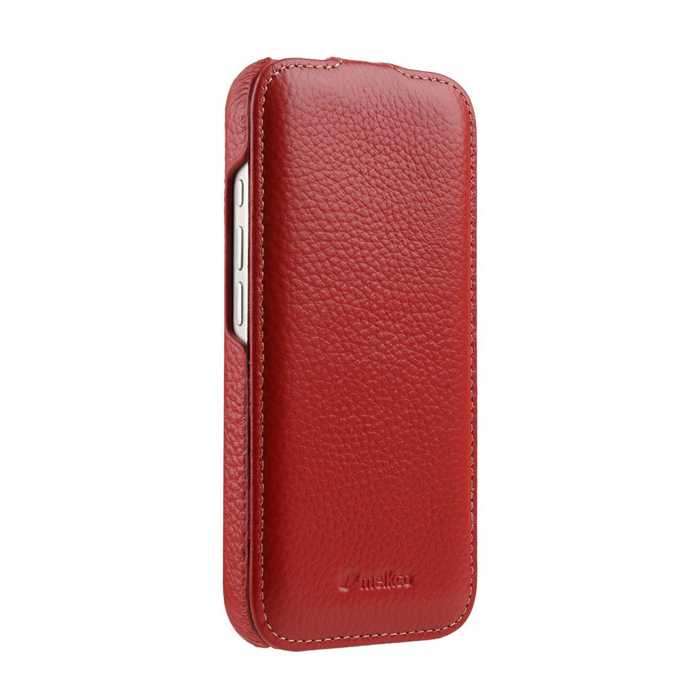 MELKCO For iPhone 17 Pro Max Case Compatible with MagSafe Vertical Flip Genuine Cow Leather + PC Phone Cover - Red