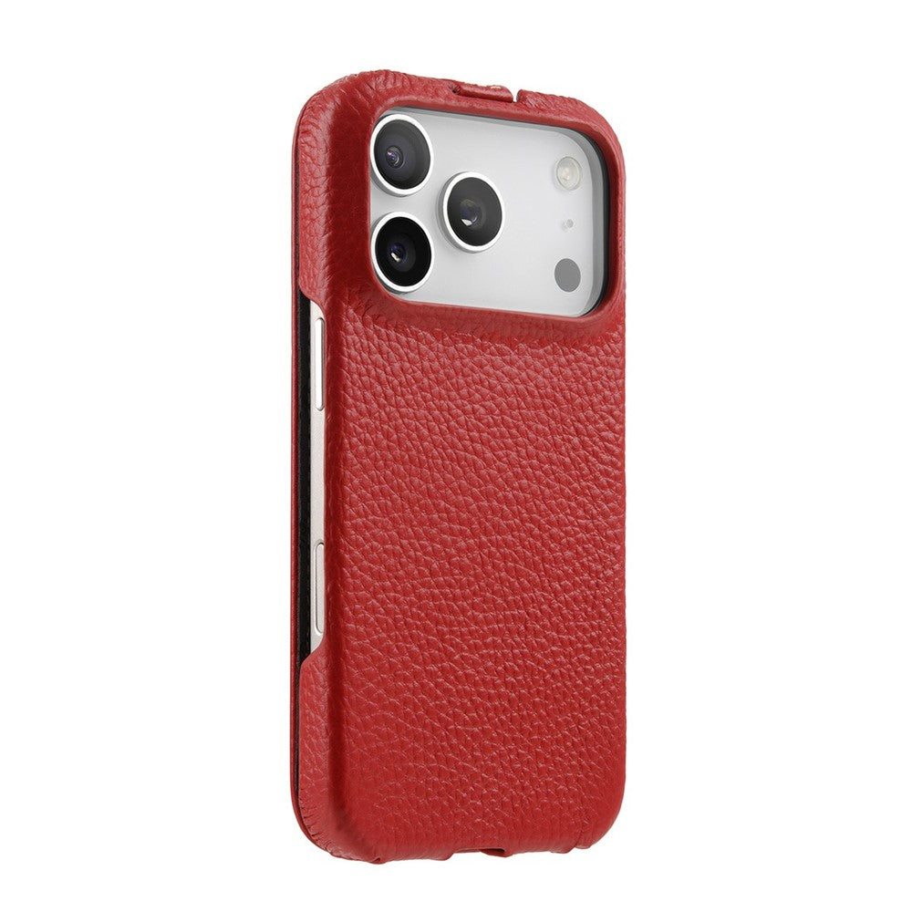 MELKCO For iPhone 17 Pro Max Case Compatible with MagSafe Vertical Flip Genuine Cow Leather + PC Phone Cover - Red
