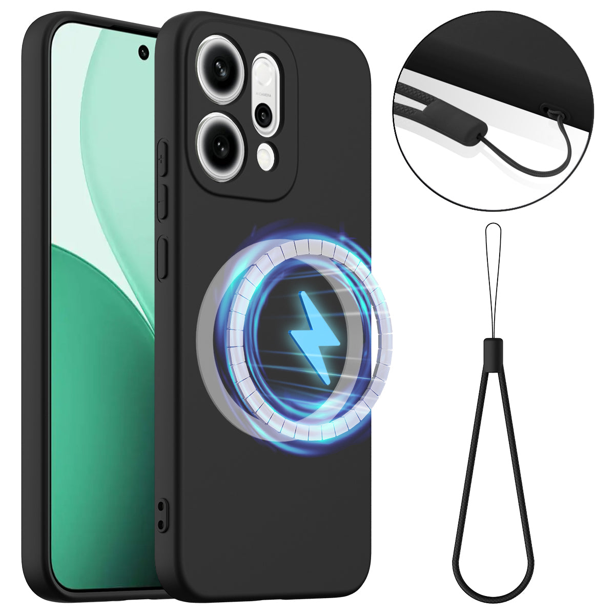 For Oppo Reno14 Pro 5G (China) / Oppo Reno14 Pro 5G (Global) Case Compatible with MagSafe Anti-Drop Liquid Silicone Phone Cover - Black