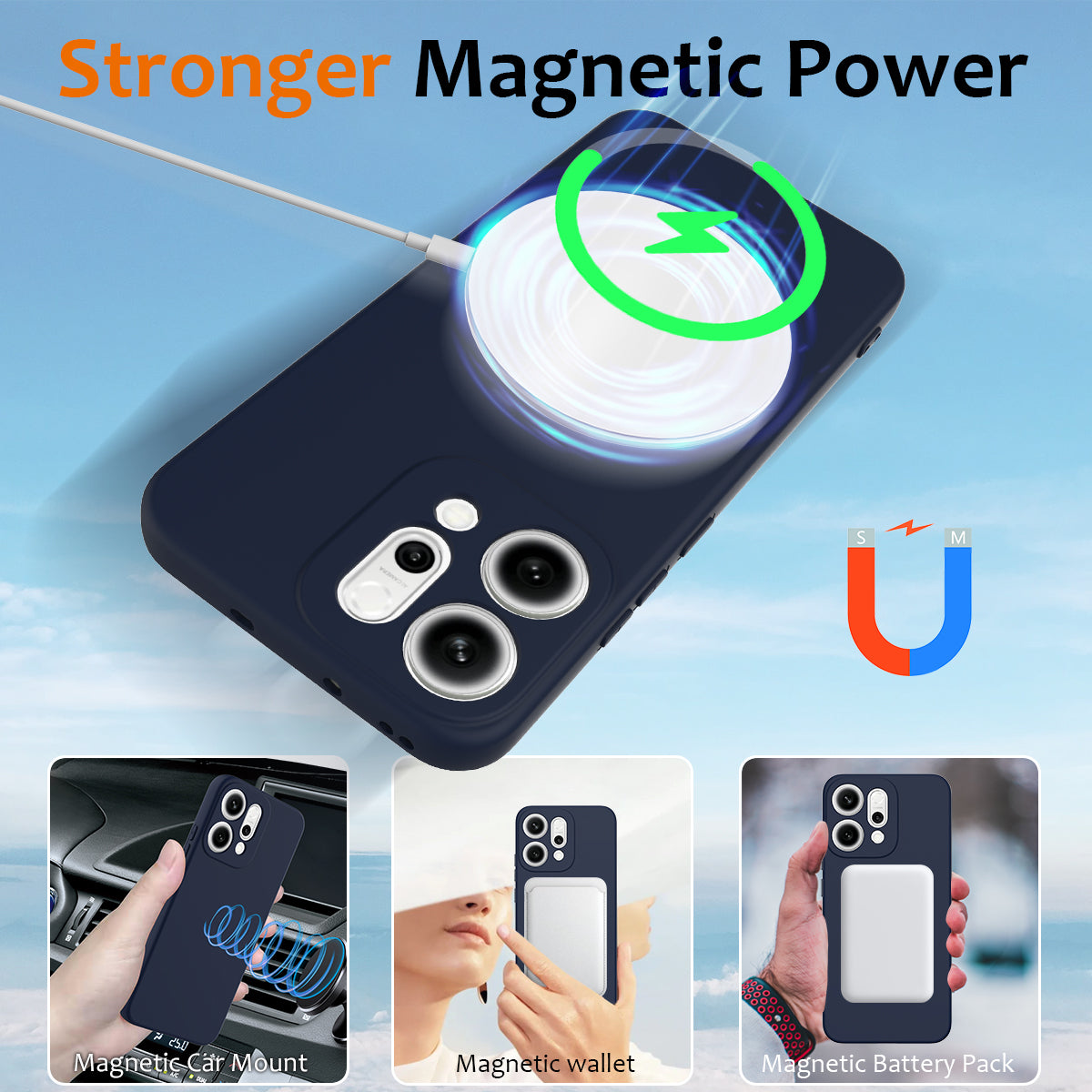 For Oppo Reno14 Pro 5G (China) / Oppo Reno14 Pro 5G (Global) Case Compatible with MagSafe Anti-Drop Liquid Silicone Phone Cover - Dark Blue